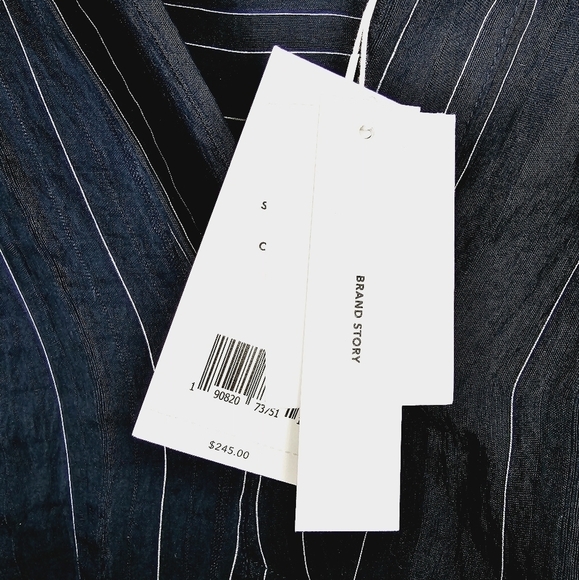 NWT Vince Drape Striped Pullover Blouse In Coastal Blue - Picture 6 of 8